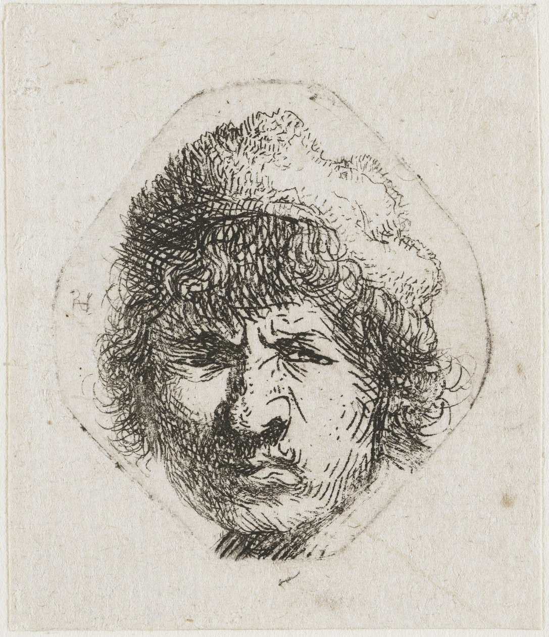 Selvportrett skulende, ca 1631. av Rembrandt van Rijn