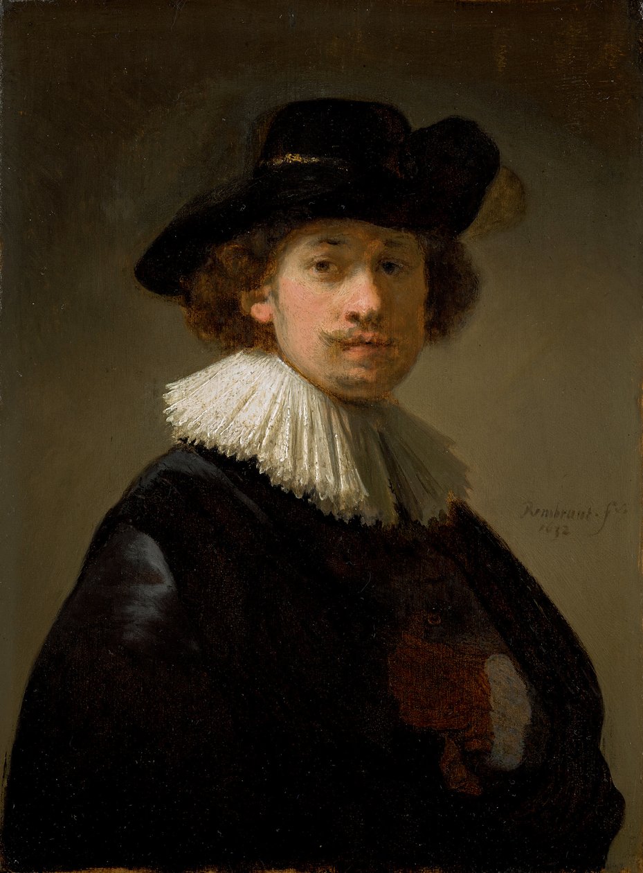 Selvportrett, iført ruff og svart hatt, 1632. av Rembrandt van Rijn