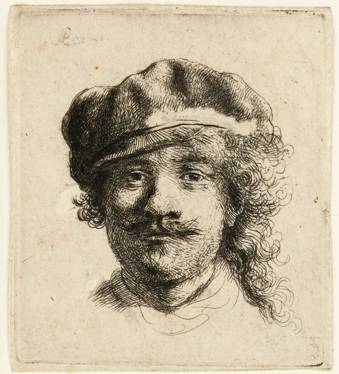 Selvportrett med myk hette: hele ansiktet, kun hode, ca. 1634. av Rembrandt van Rijn
