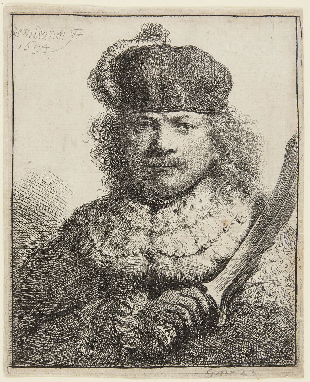 Selvportrett med hevet sabel av Rembrandt van Rijn