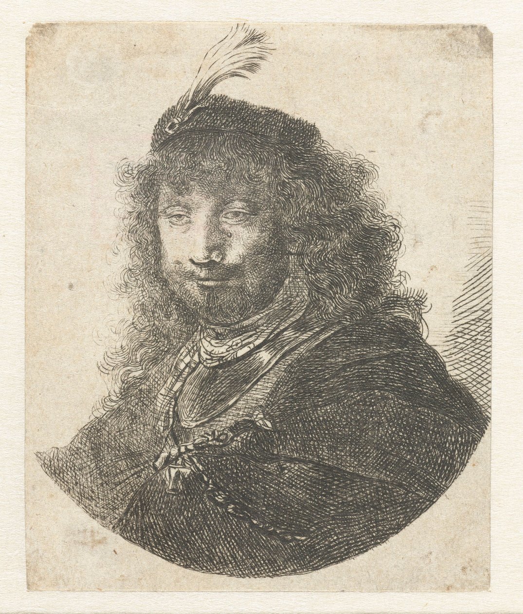 Selvportrett med beret med plymer, etter 1634. av Rembrandt van Rijn