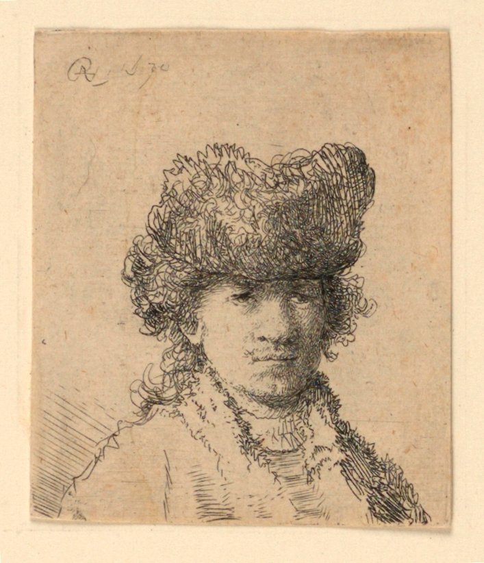 Selvportrett i en pelshatt: Bust av Rembrandt van Rijn
