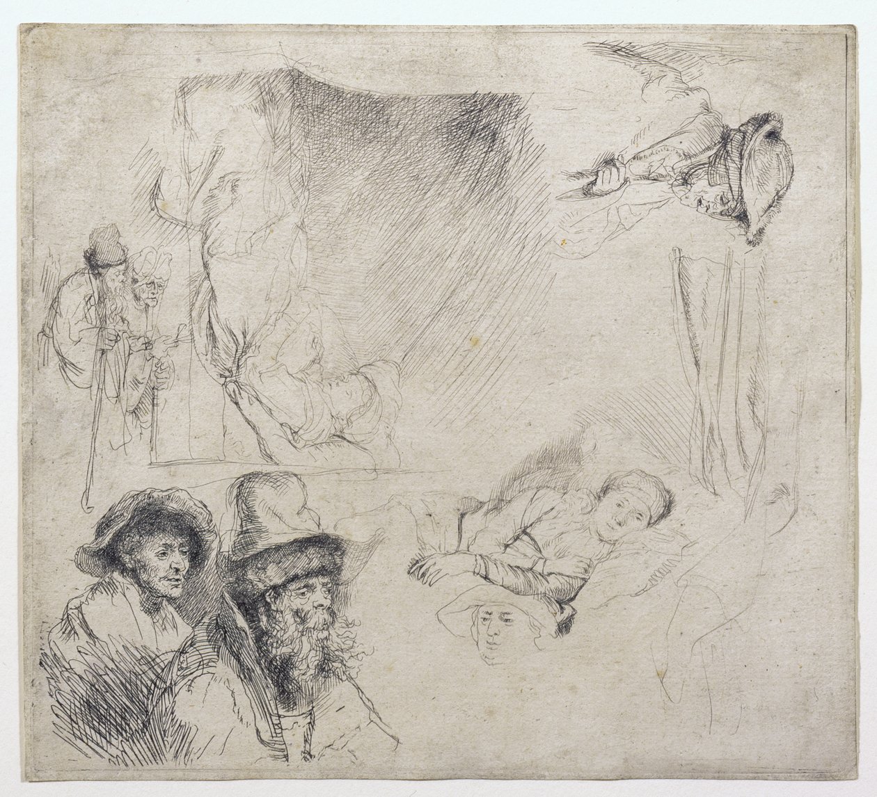 Studieark (med en kvinne som ligger syk i sengen) av Rembrandt van Rijn