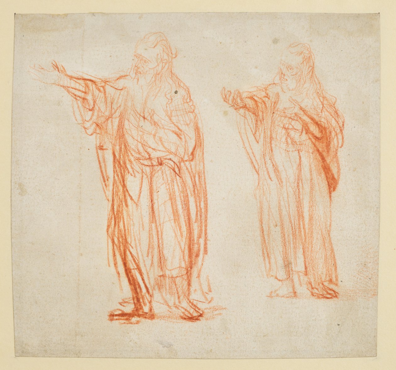 Ark med to studier for "Døperen Johannes" av Rembrandt van Rijn