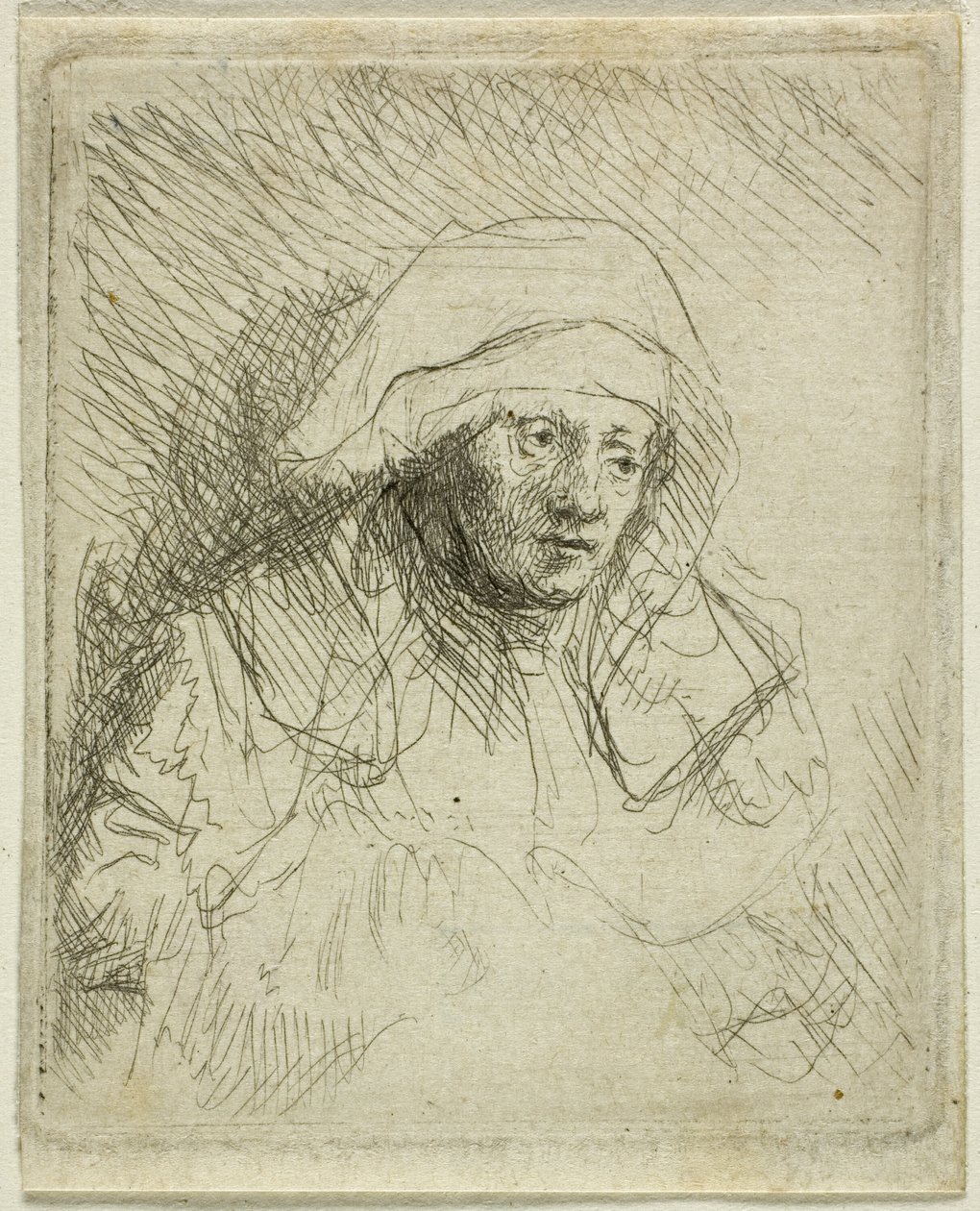 Syk kvinne med en stor hvit hodeplagg (Saskia) av Rembrandt van Rijn
