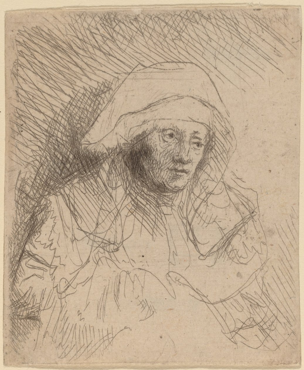 Syk kvinne med en stor hvit hodeplagg Saskia, ca. 16411642. av Rembrandt van Rijn