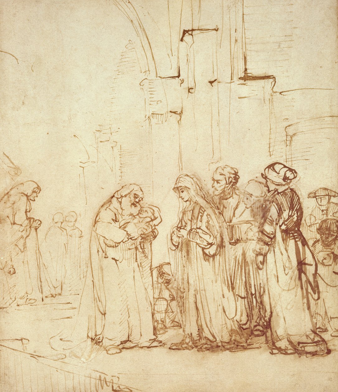 Simeon og Jesus i tempelet (tegning) av Rembrandt van Rijn