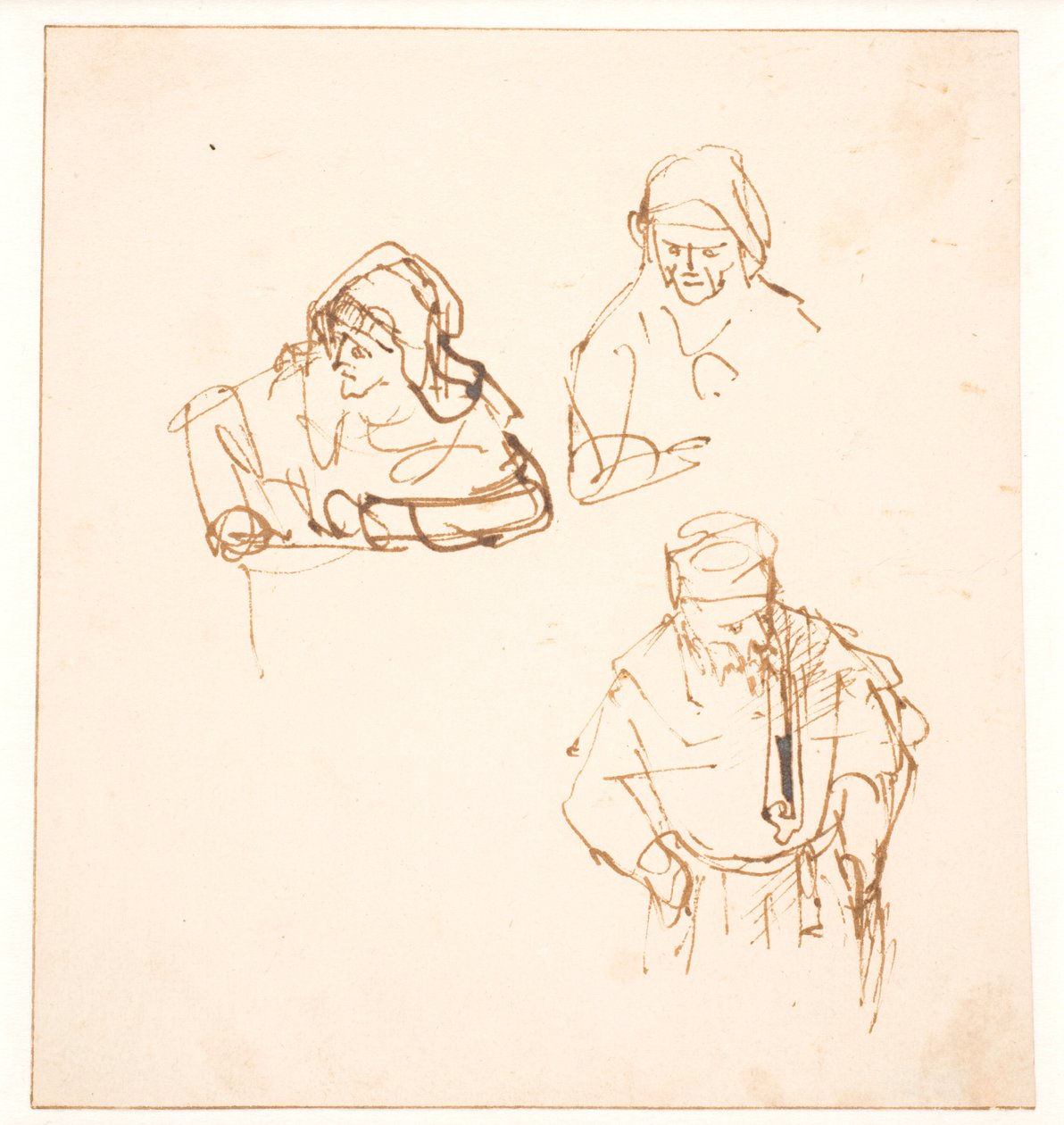 Skisse med to studier av en kvinne og en studie av en mann av Rembrandt van Rijn