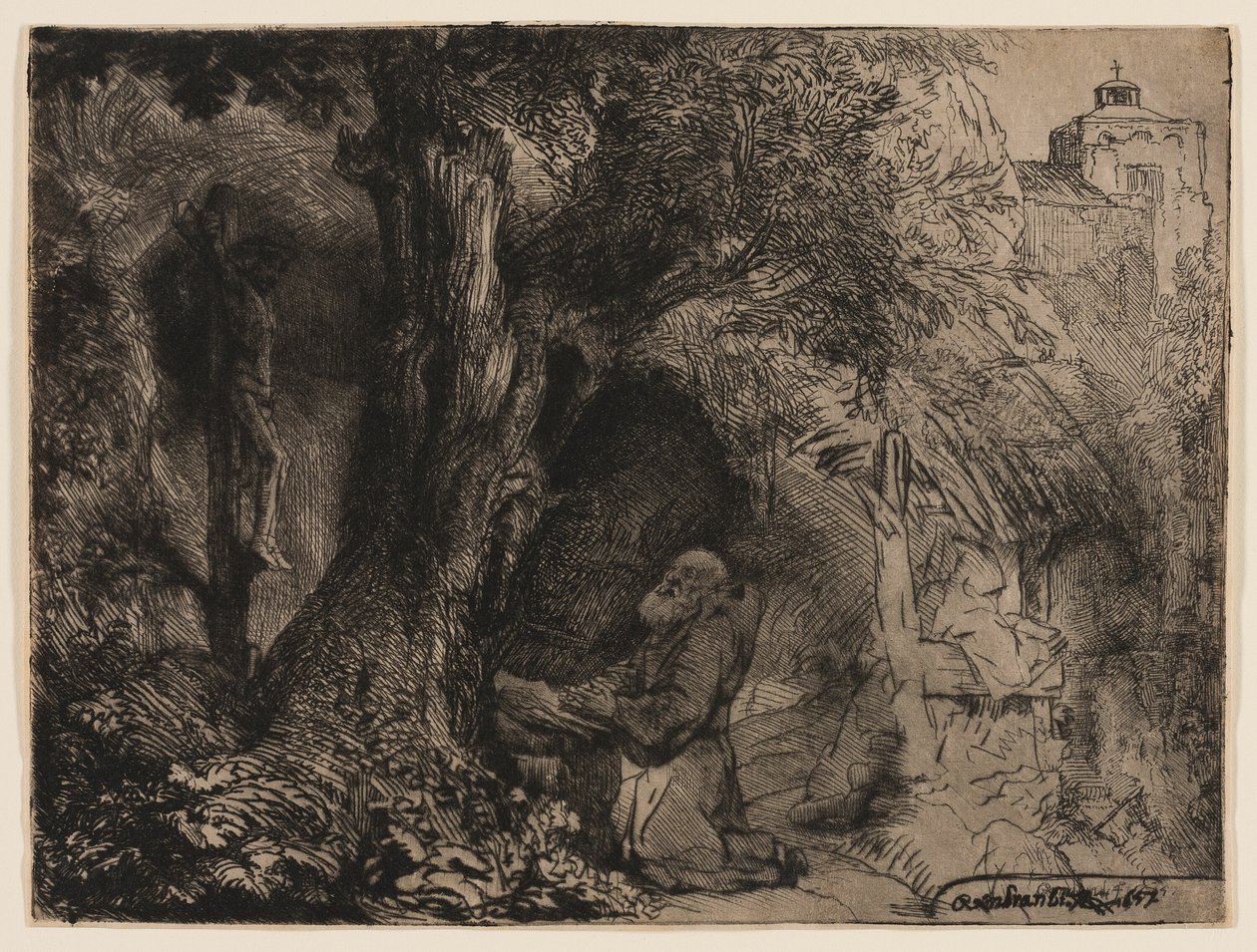 St. Francis under et tre ber av Rembrandt van Rijn