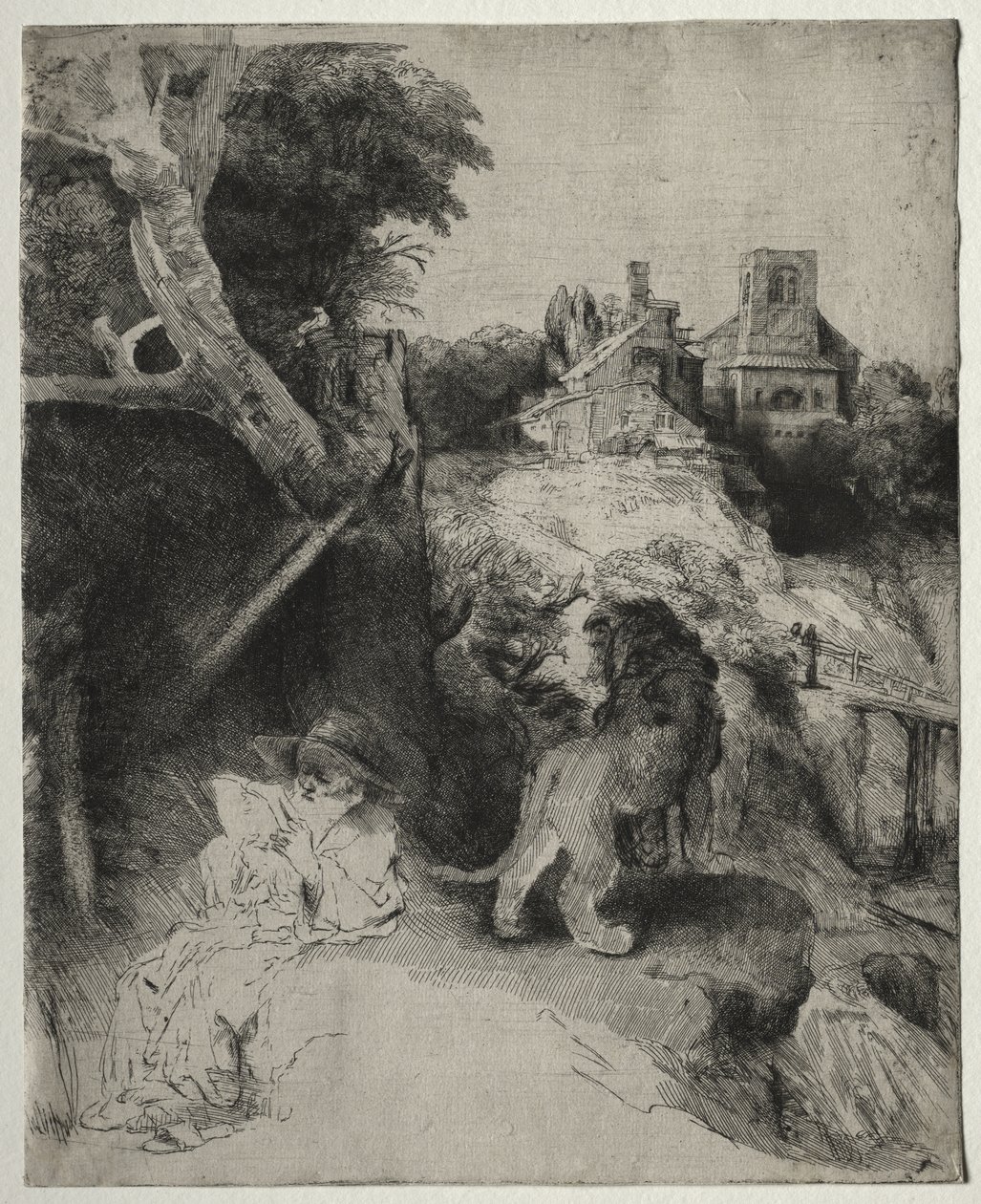 St. Jerome leser i et italiensk landskap av Rembrandt van Rijn
