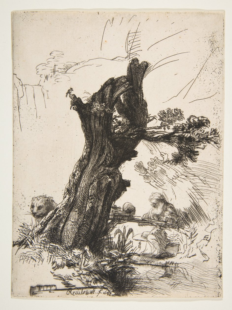 St. Jerome ved siden av en Pollard Willow, 1648. av Rembrandt van Rijn