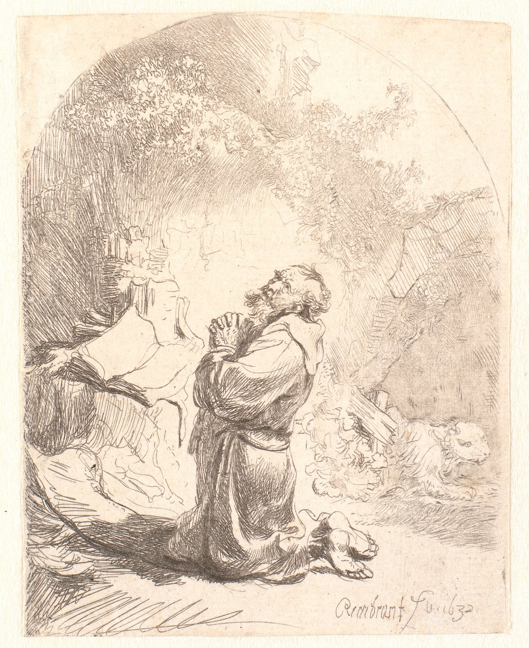 St. Hieronymus ber: buet trykk av Rembrandt van Rijn