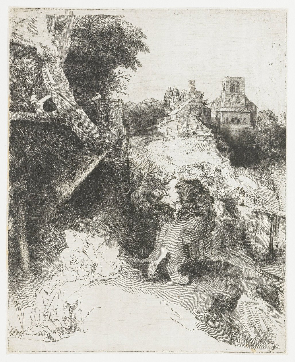 Den hellige Hieronymus leser i et italiensk landskap av Rembrandt van Rijn