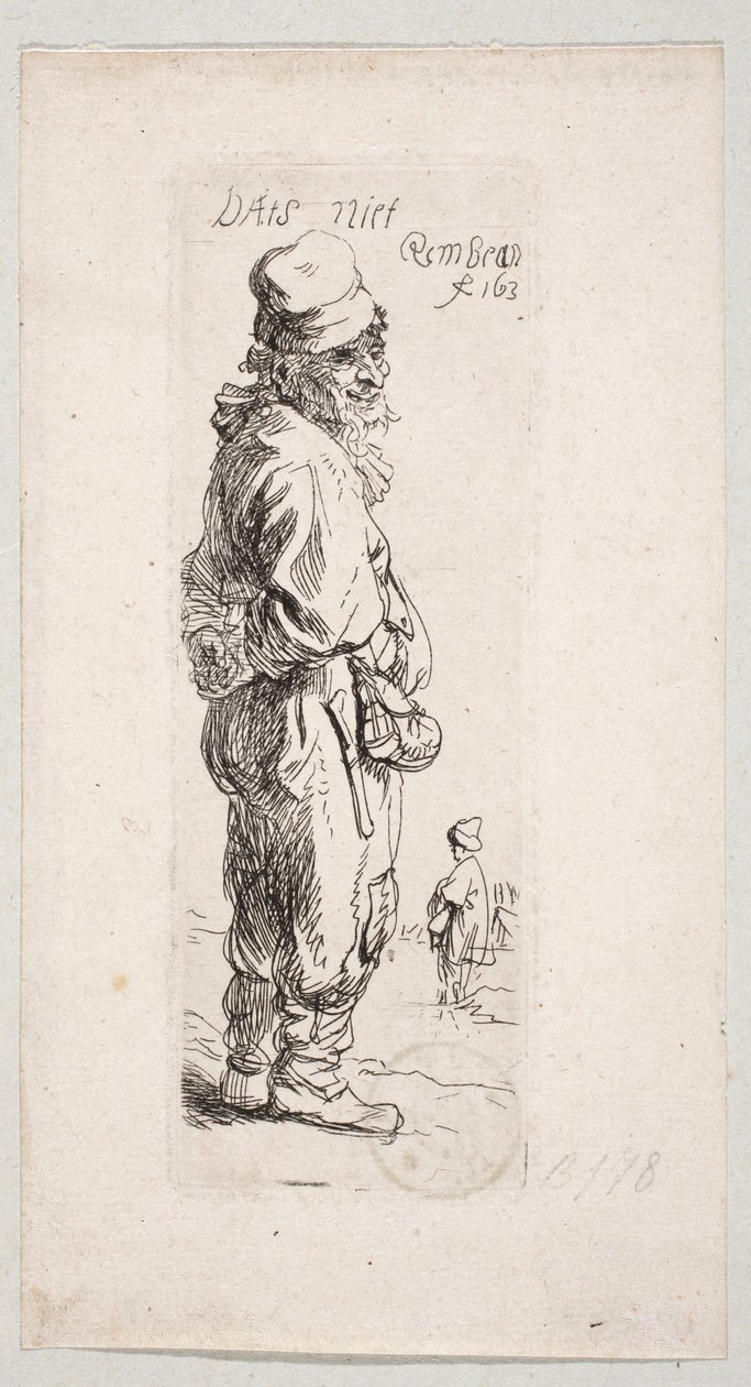 En stående bonde som vender seg mot høyre «DatS niet» av Rembrandt van Rijn