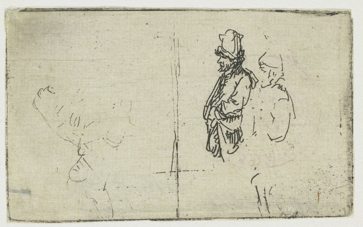 Skisseark med to skisser, den ene av to bønder av Rembrandt van Rijn