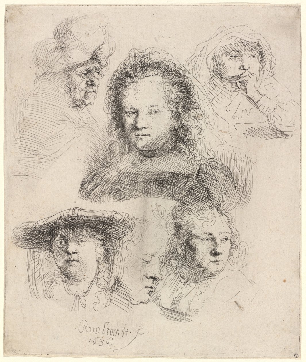 Studier av lederen av Saskia og andre av Rembrandt van Rijn