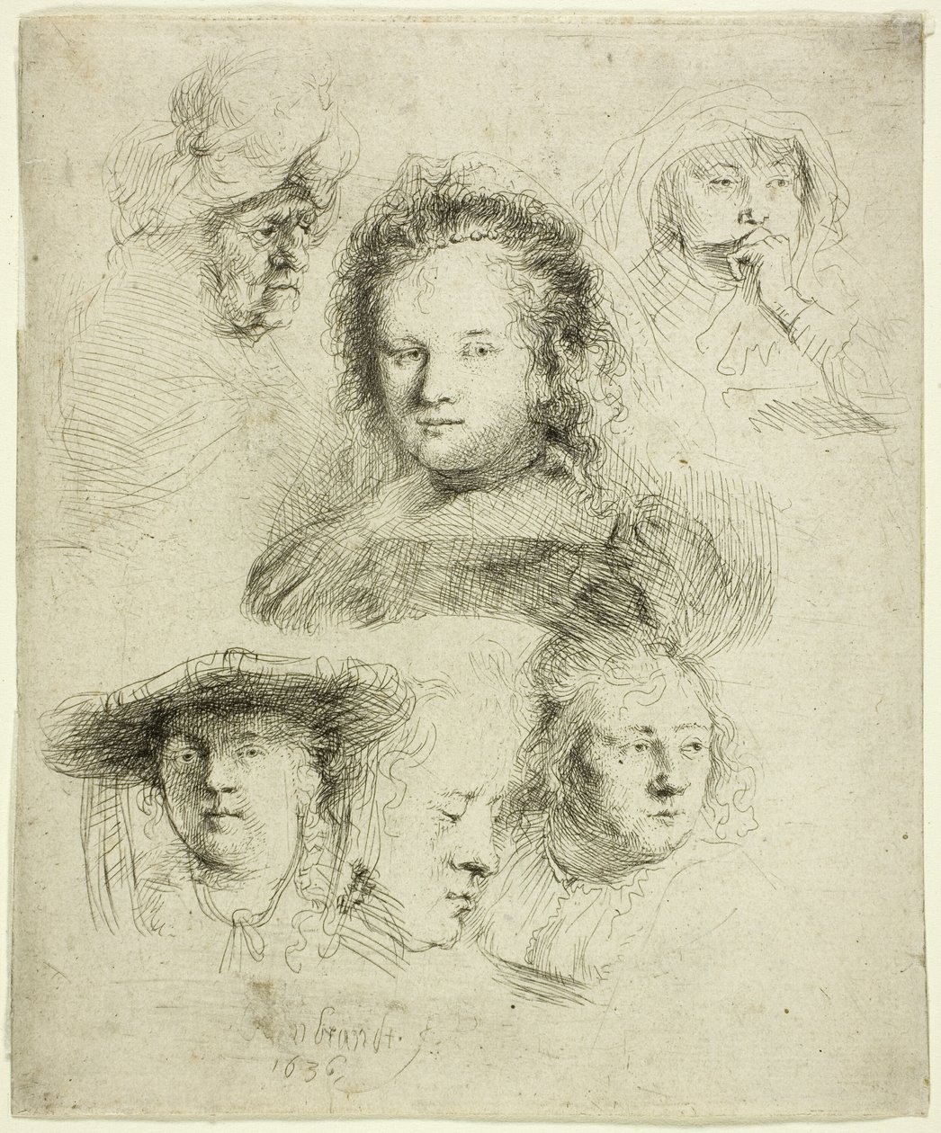 Studier av lederen av Saskia og andre av Rembrandt van Rijn