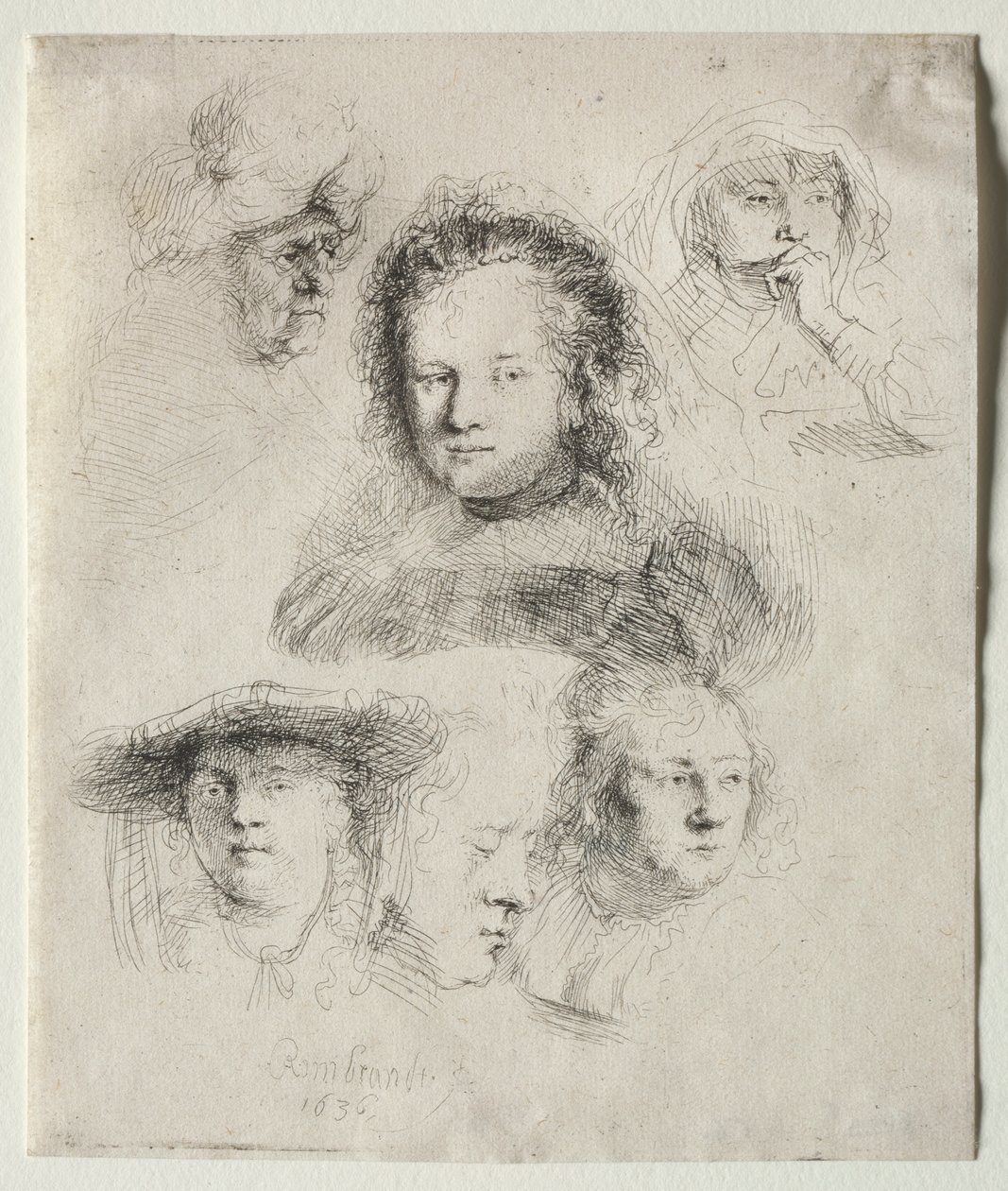 Studier av lederen av Saskia og andre av Rembrandt van Rijn