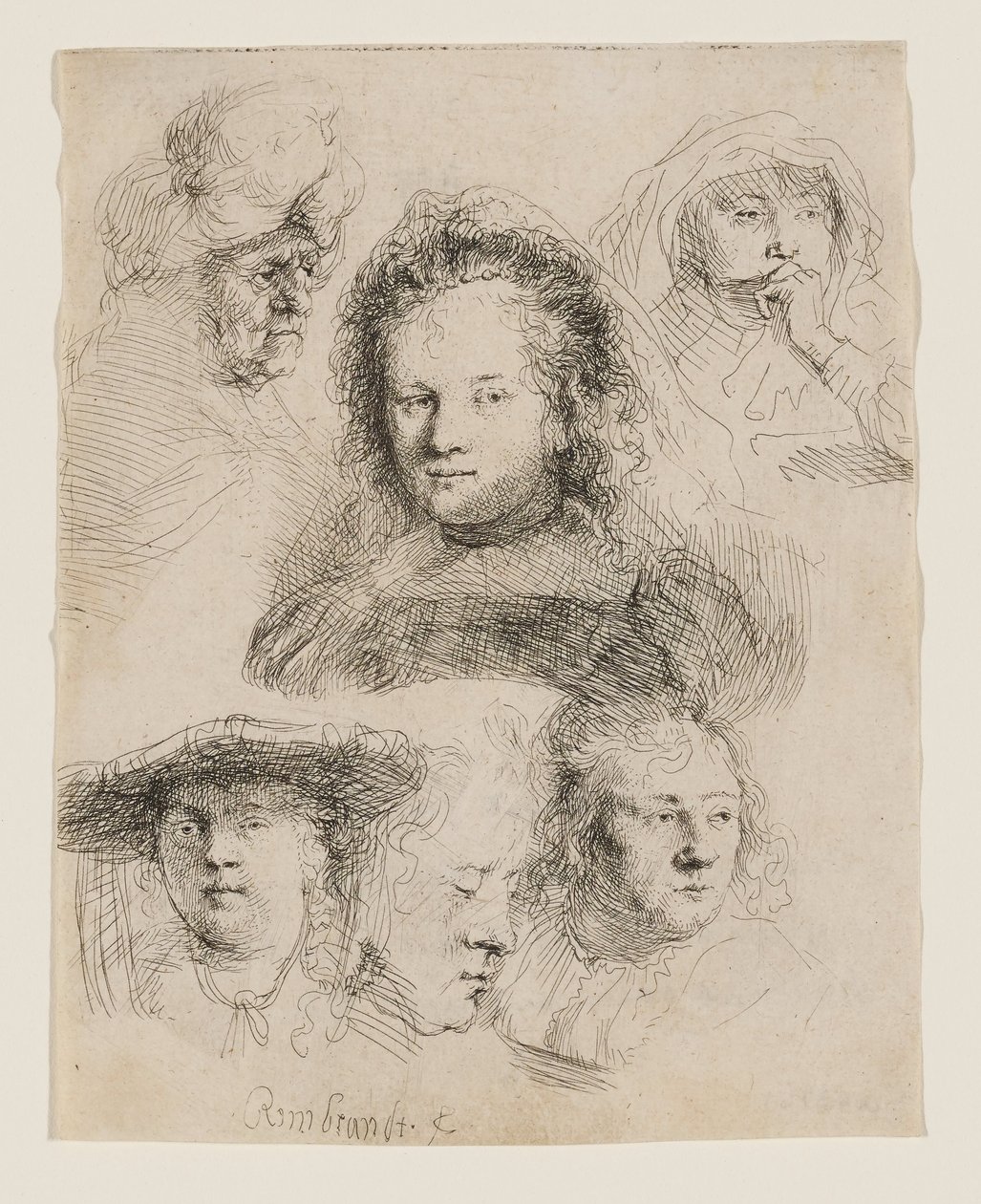 Studier av Saskias hode og andre av Rembrandt van Rijn