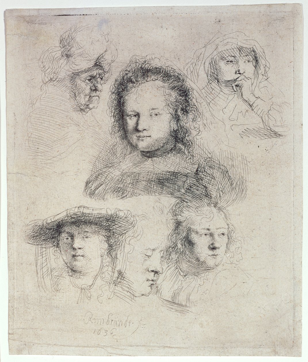 Studier av Saskias hode og andre av Rembrandt van Rijn