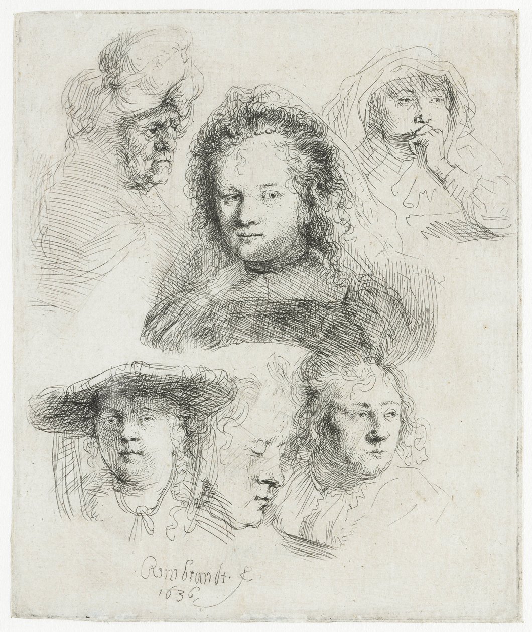 Studier av lederen til Saskia og andre av Rembrandt van Rijn