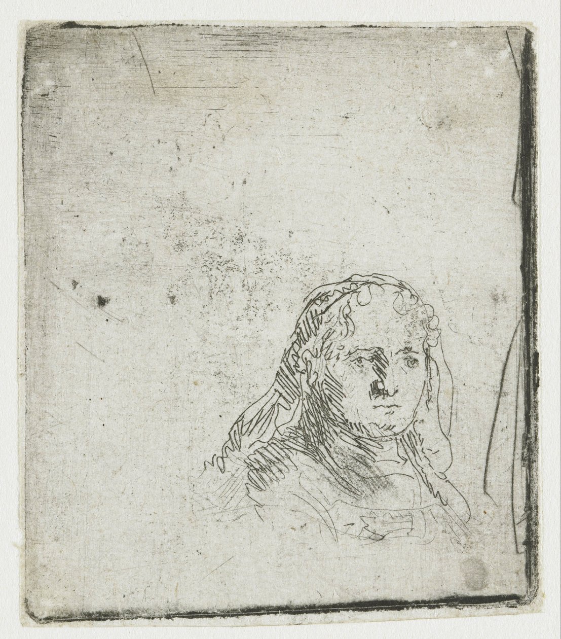 Studie av en kvinnehode av Rembrandt van Rijn