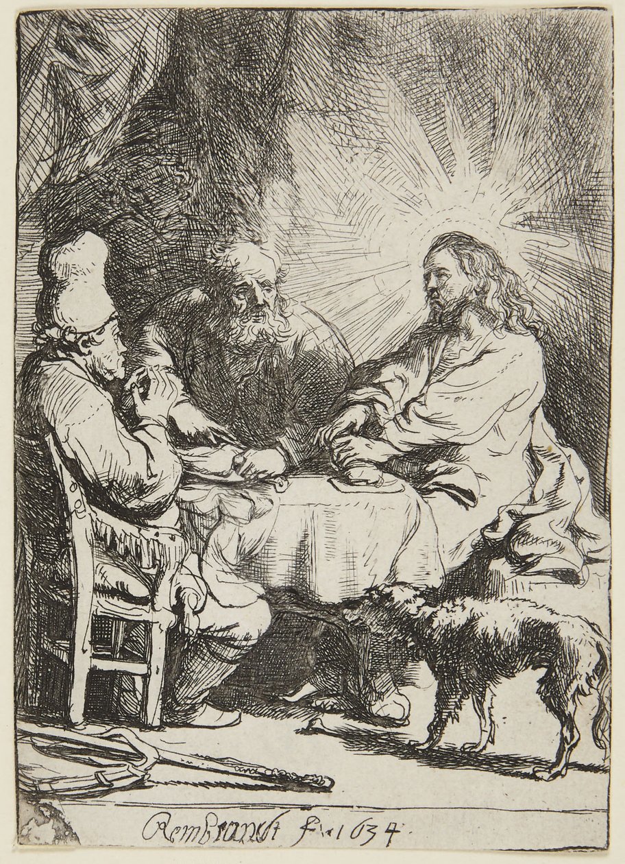 Middag på Emmaus (liten tallerken) av Rembrandt van Rijn