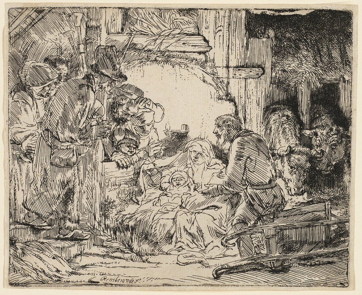 Hyrdenes tilbedelse: Med lampen av Rembrandt van Rijn