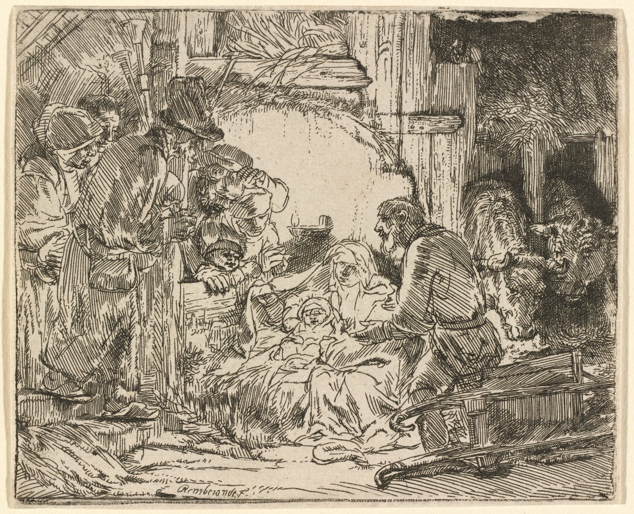 Hyrdenes tilbedelse: med lampen av Rembrandt van Rijn