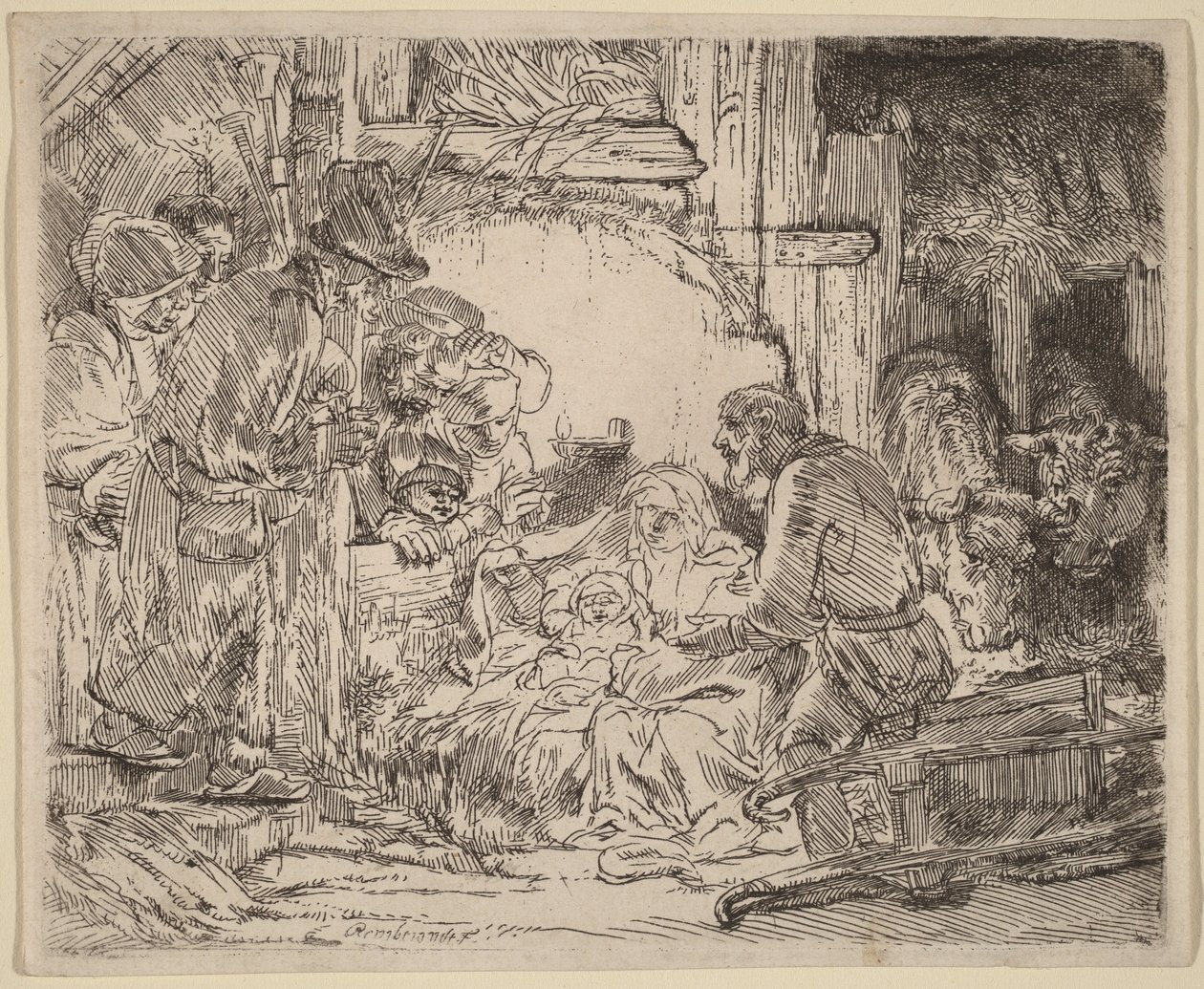 Hyrdenes tilbedelse: med lampen av Rembrandt van Rijn