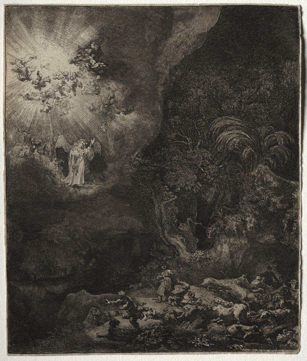 Engelen som viser seg for hyrdene, 1634. av Rembrandt van Rijn