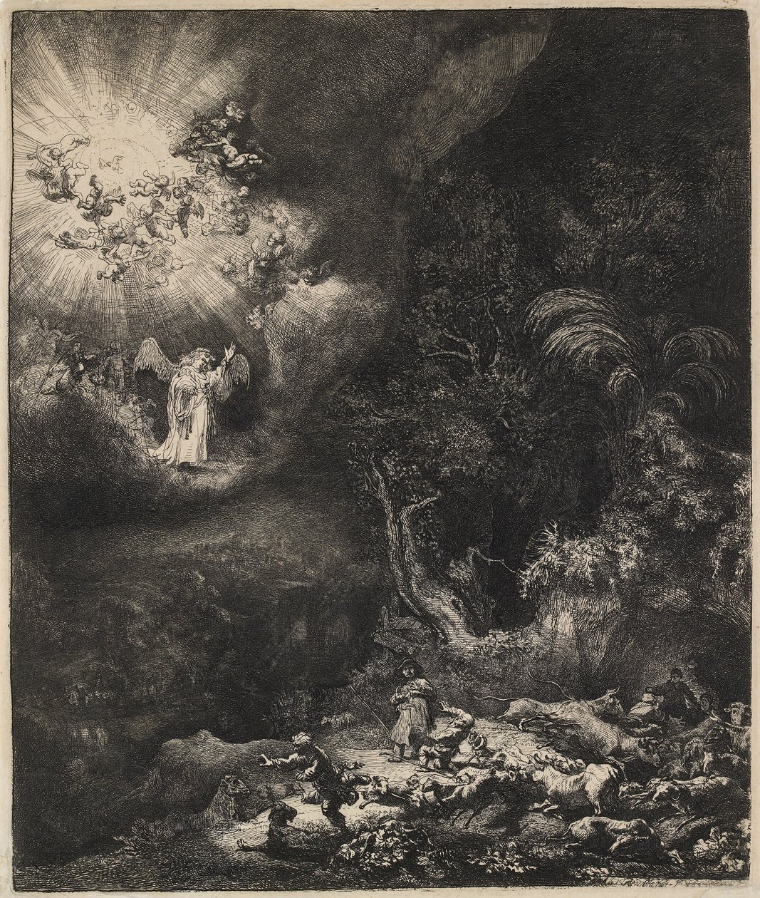 Engelen som viser seg for gjeterne, 1634. av Rembrandt van Rijn