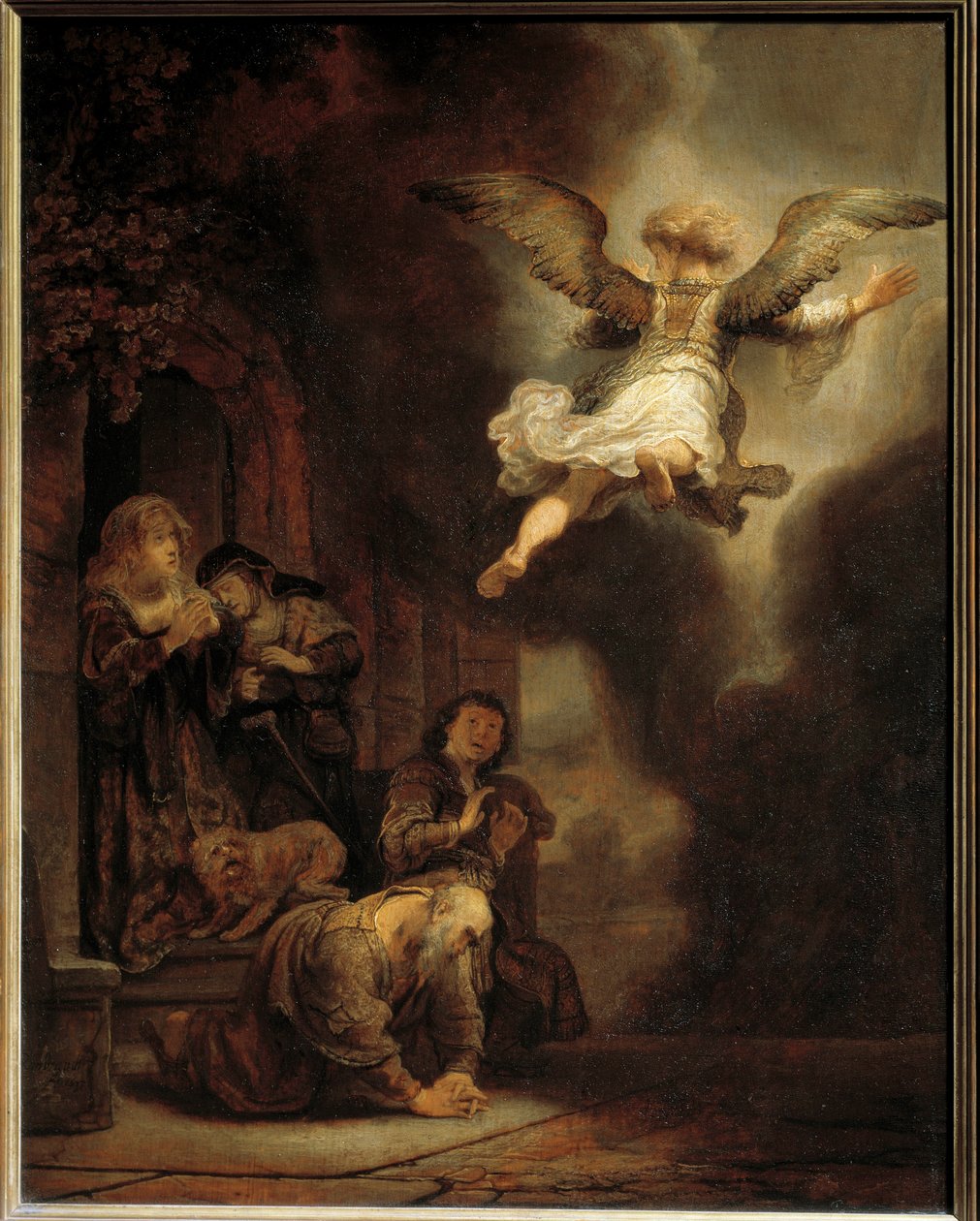 Erkeengelen Gabriel forlater familien til Tobias. 1637 av Rembrandt van Rijn