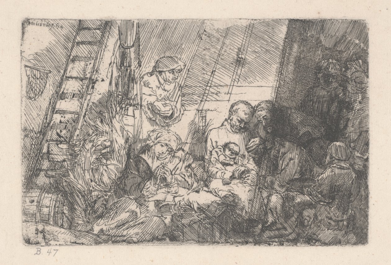 Omskjæringen i stallen, 1646-54 (blekk på papir) av Rembrandt van Rijn