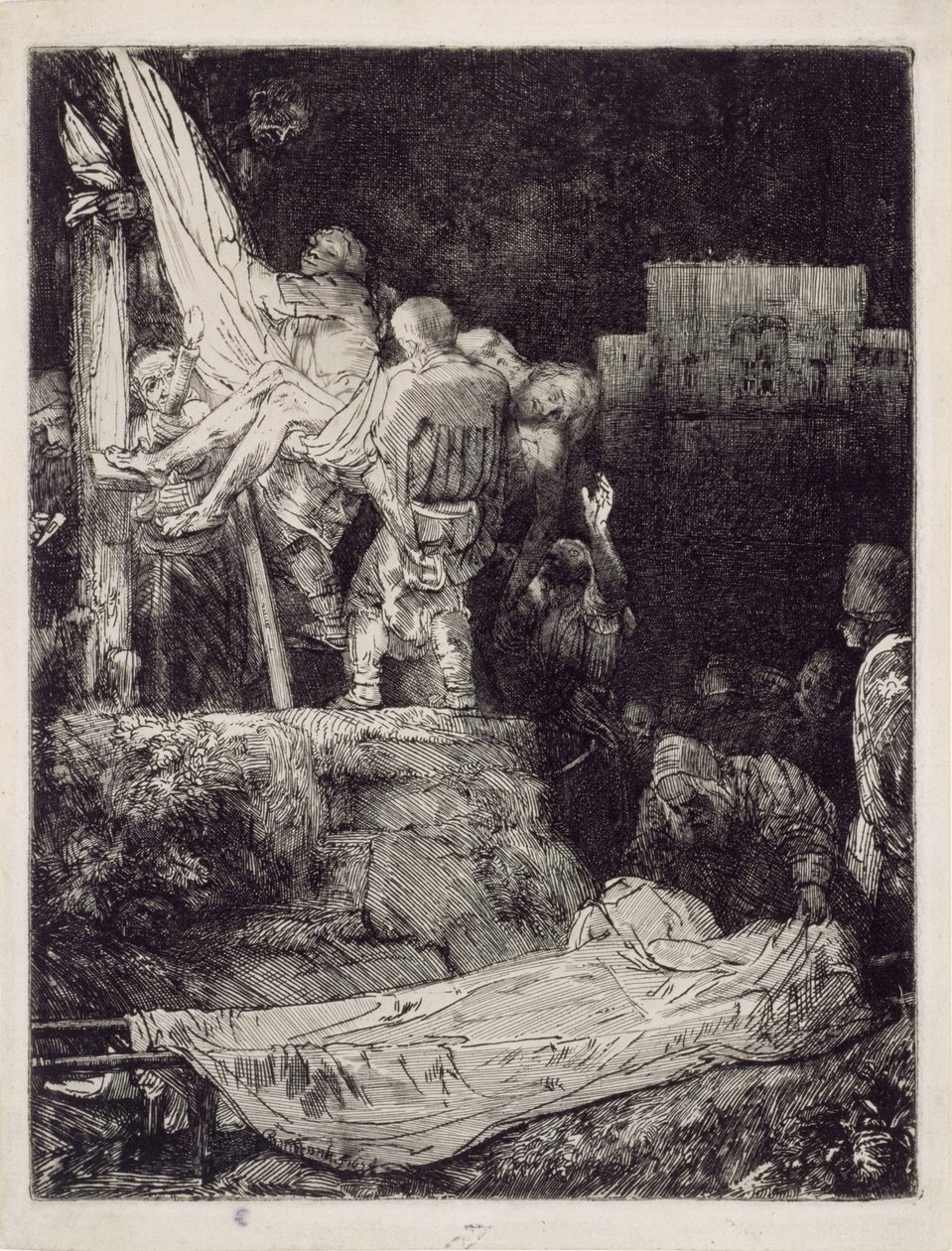 «Nedtagningen fra korset» i fakkellys av Rembrandt van Rijn