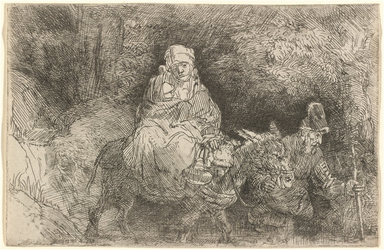 Flykten til Egypt: Krysser en bekk av Rembrandt van Rijn