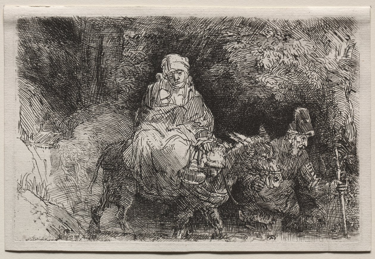 Flykten til Egypt: Krysser en bekk av Rembrandt van Rijn