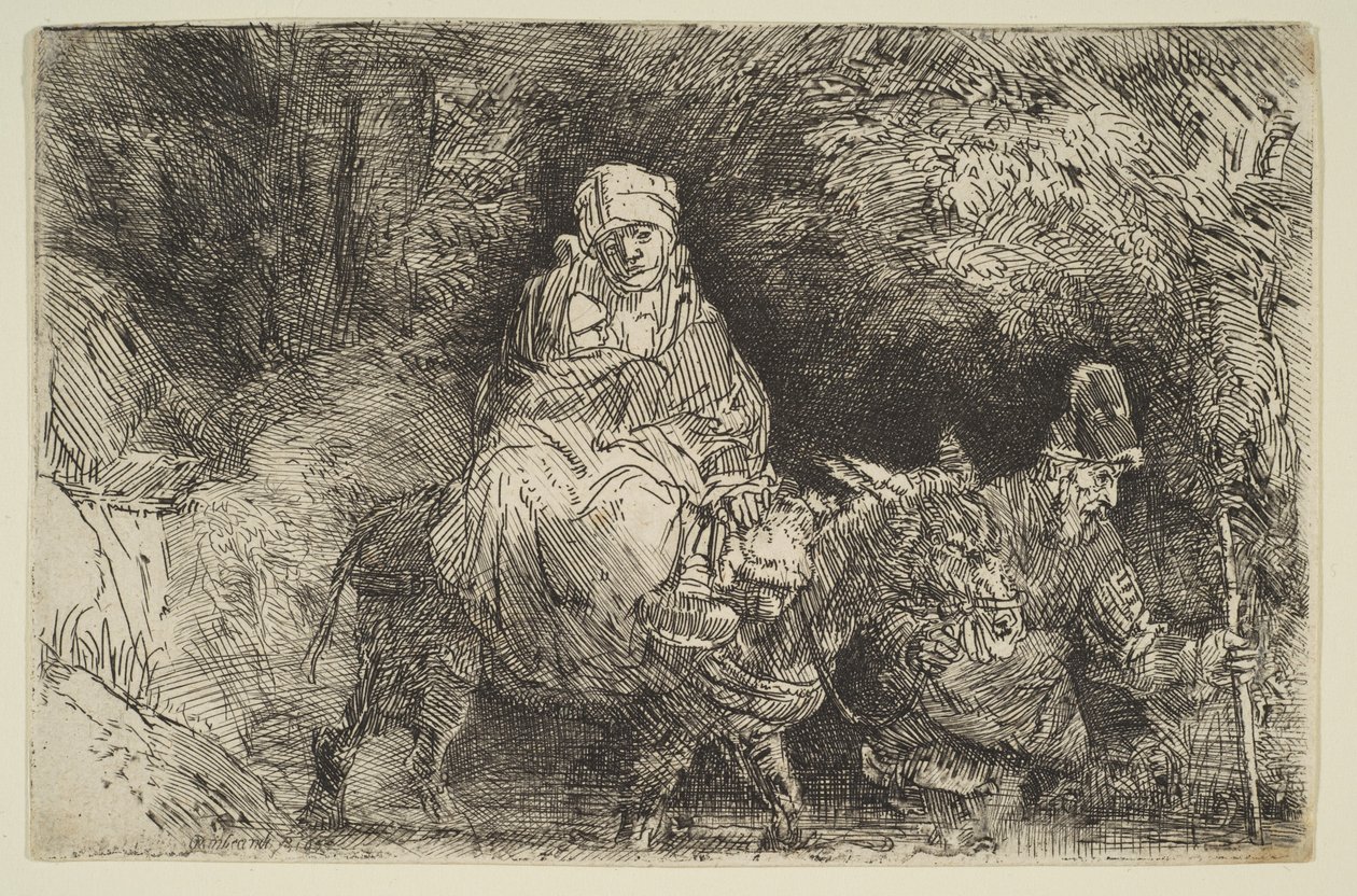 The Flight into Egypt: Crossing a Brook, 1654. av Rembrandt van Rijn