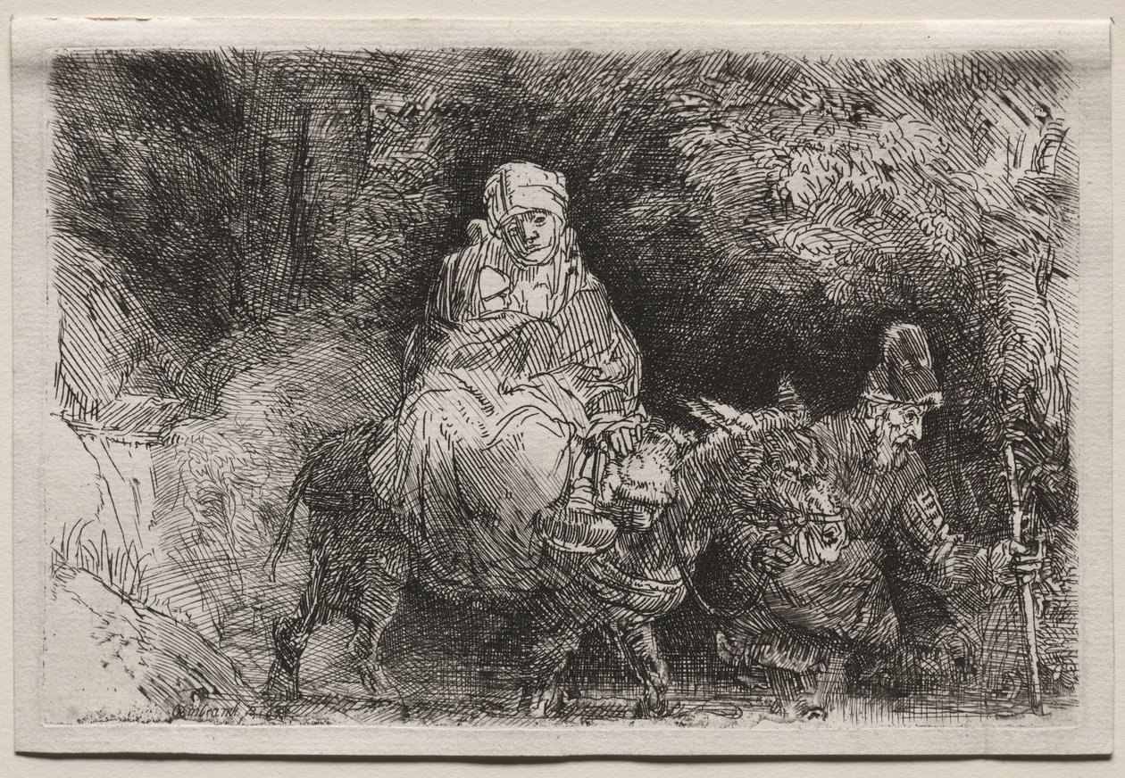 The Flight into Egypt: Crossing a Brook, 1654. av Rembrandt van Rijn