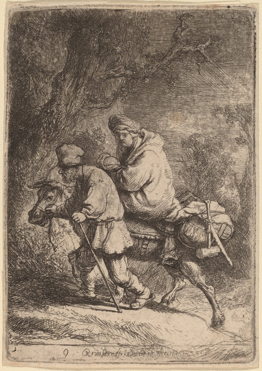 Flykten til Egypt: Liten av Rembrandt van Rijn