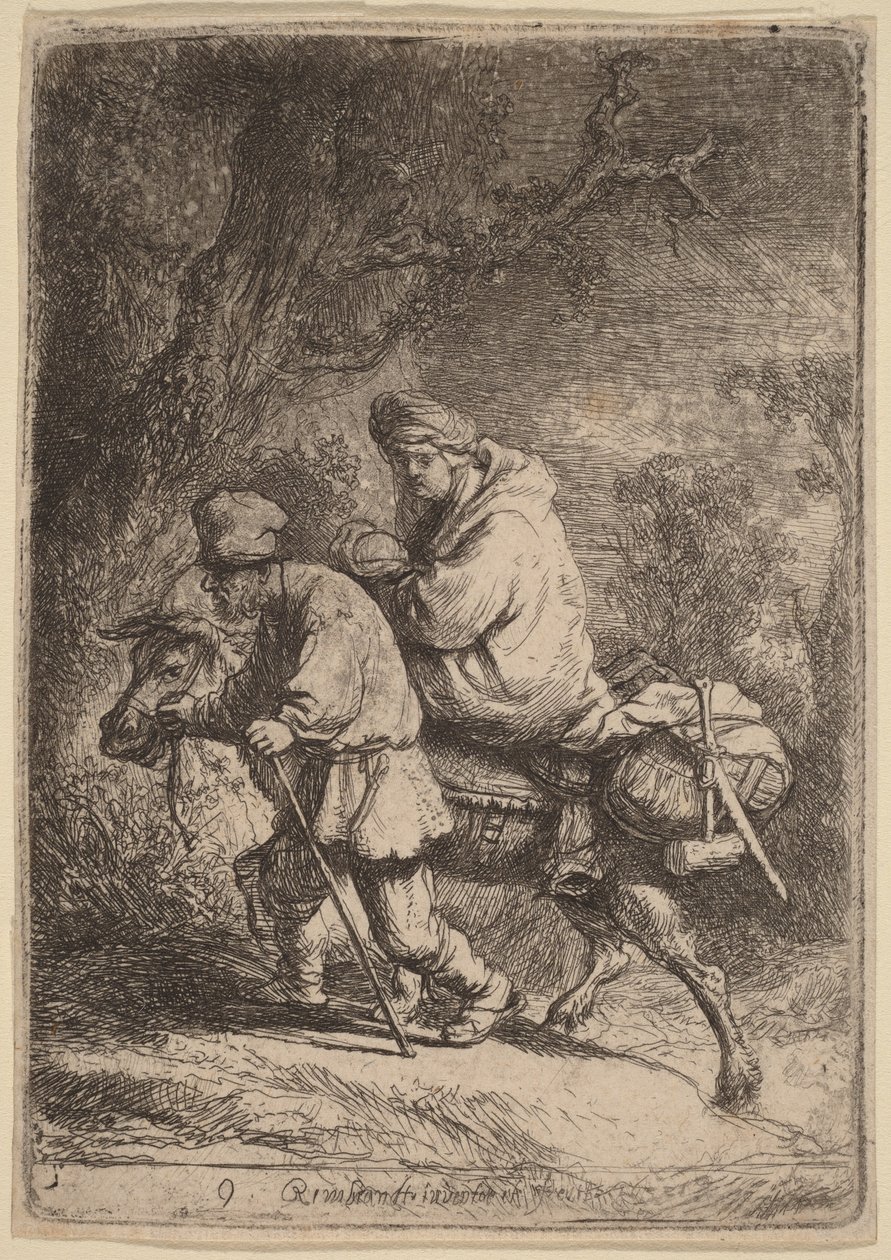 Flukten til Egypt: Liten av Rembrandt van Rijn
