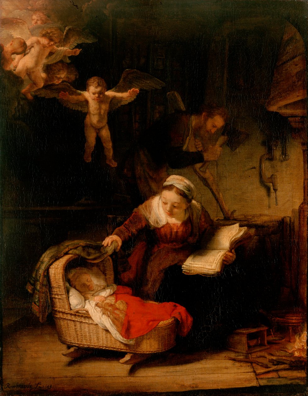 Den hellige familie med engler av Rembrandt van Rijn