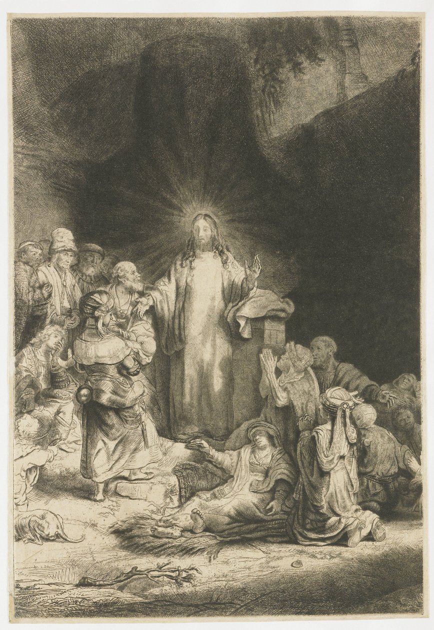 «De hundre gulden-trykket»: det sentrale motivet med Kristus som forkynner av Rembrandt van Rijn