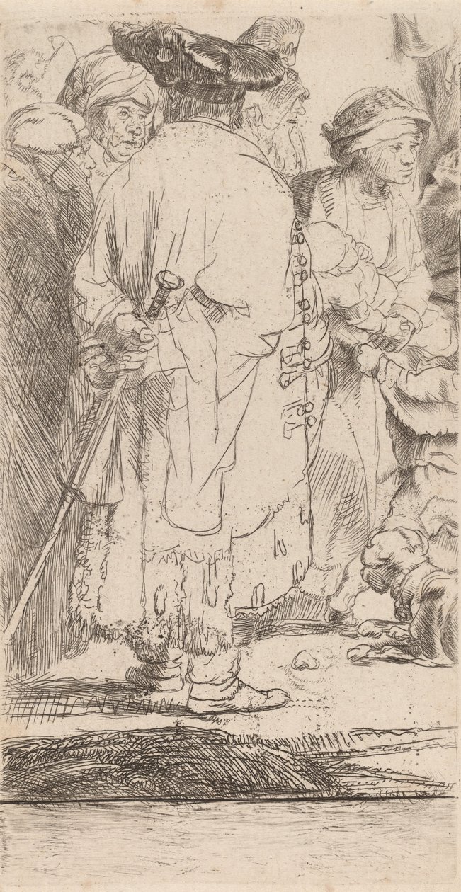 The Man with a Cane Fragment from the Hundred Guilder Print, ca. 1649. av Rembrandt van Rijn