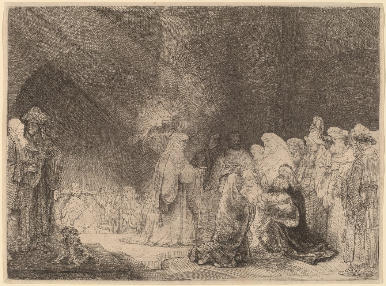 Presentasjonen i tempelet: avlangt trykk av Rembrandt van Rijn