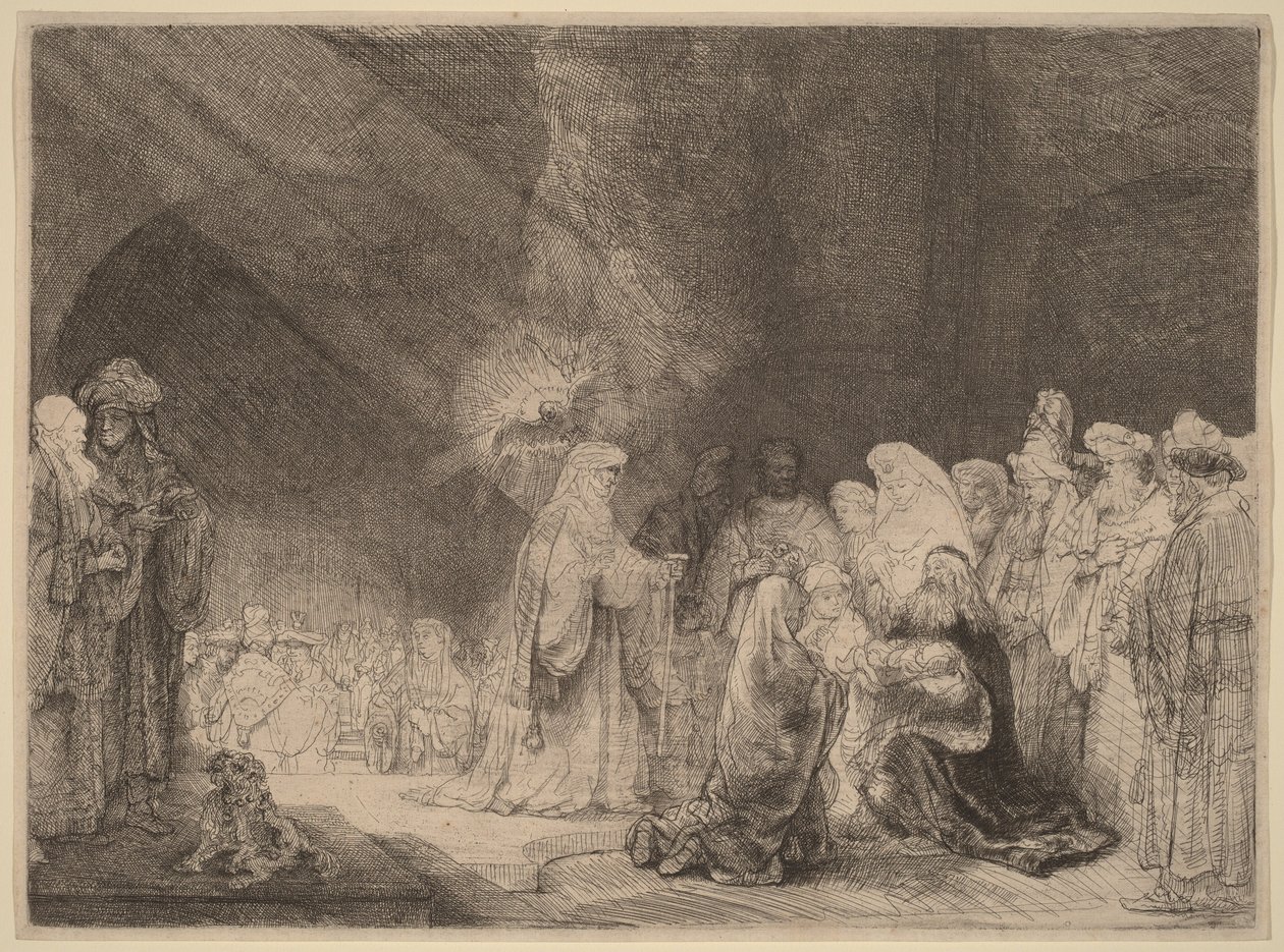 Fremvisningen i tempelet: Avlang trykk av Rembrandt van Rijn