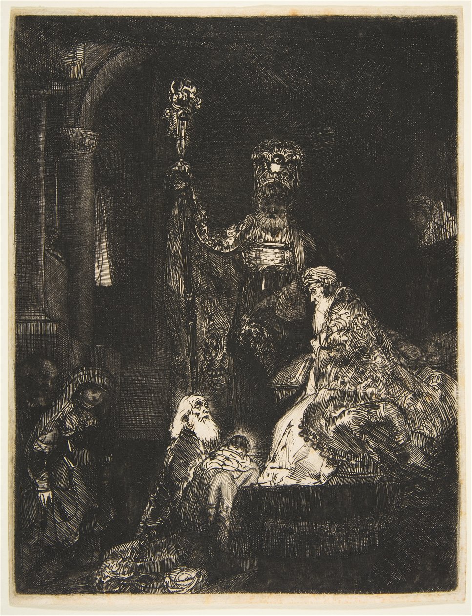 Presentasjonen i tempelet på den mørke måten, ca. 1654. av Rembrandt van Rijn