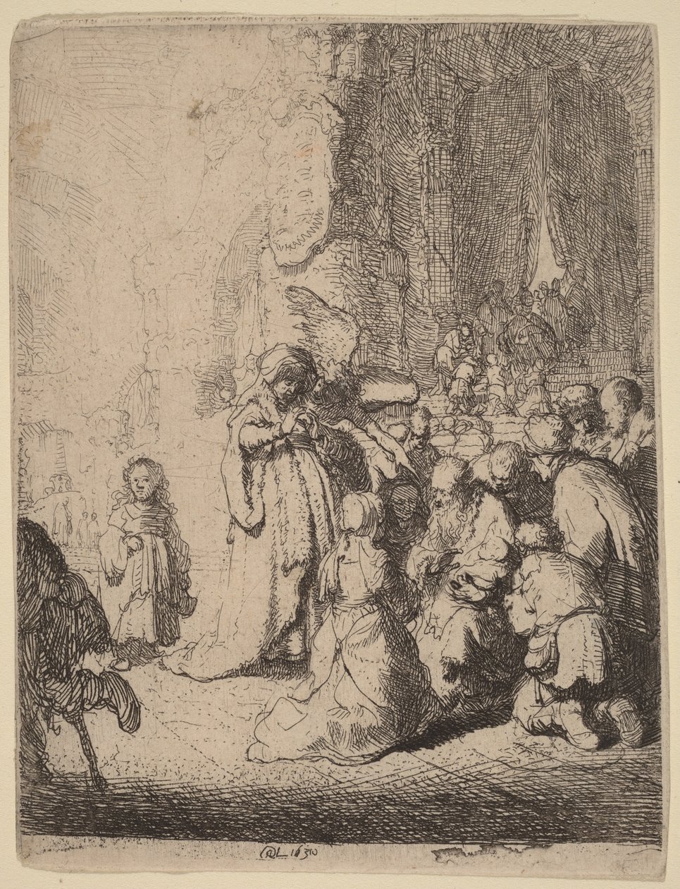 Fremvisningen i tempelet med engelen: liten tavle av Rembrandt van Rijn