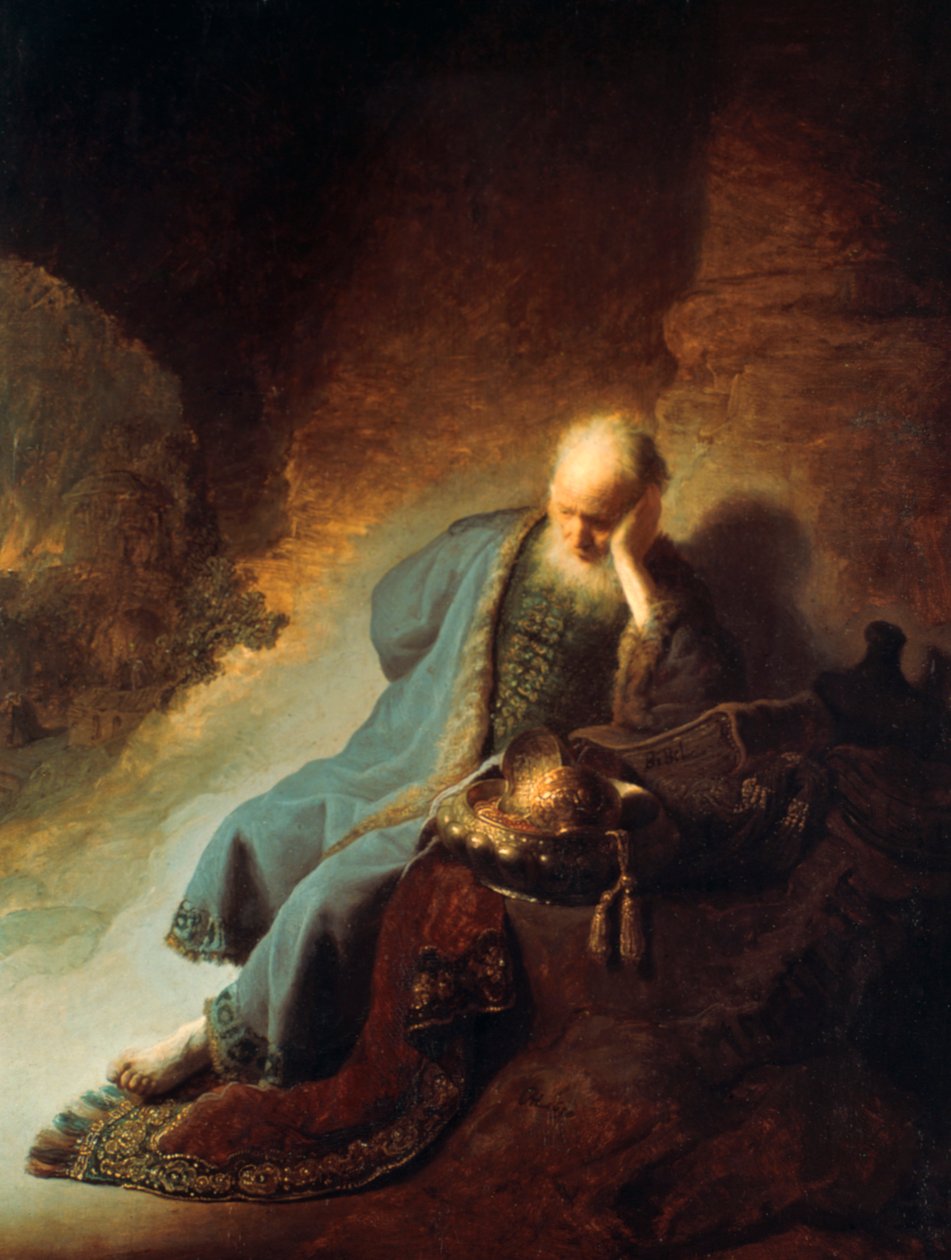 Profeten Jeremia sørger over ødeleggelsen av Jerusalem, 1630 av Rembrandt van Rijn