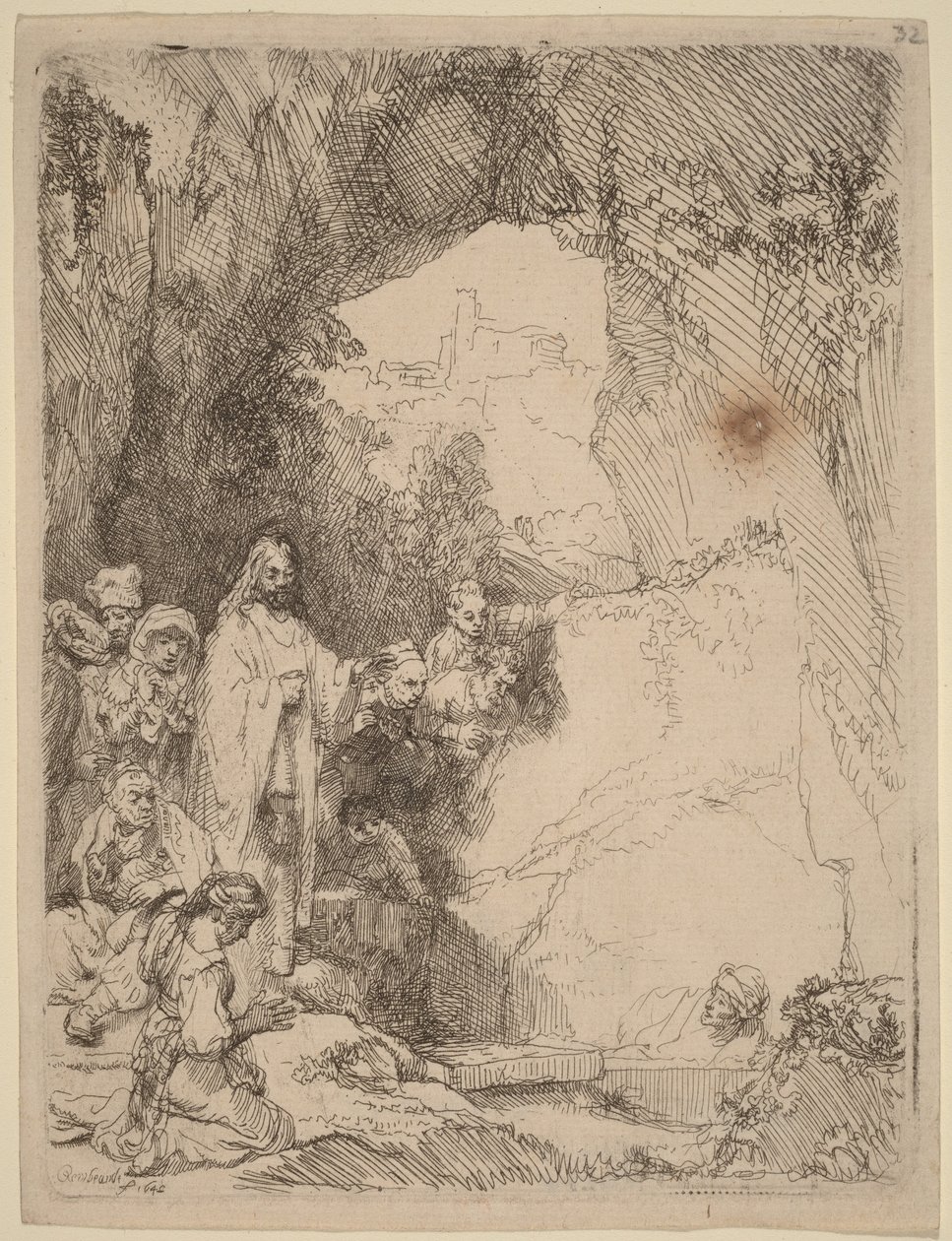 Oppvekkelsen av Lasarus: Liten tallerken av Rembrandt van Rijn